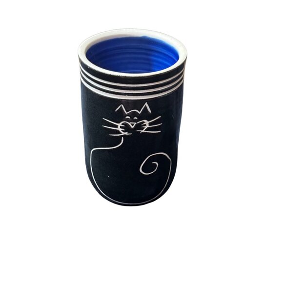 Eileen Goldenberg Pottery Art Vase Black CAT 6" Tall - Picture 1 of 6